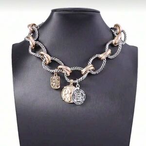 Heirloom Two-Tone Charm Link Choker Necklace